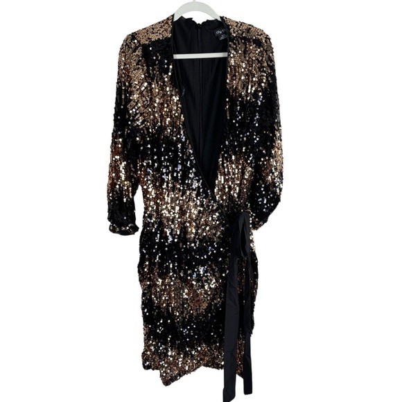 City Chic Dresses & Skirts - City Chic Irresistible Sequin Wrap Dress Women’s Size XL 22 Black Gold NWT